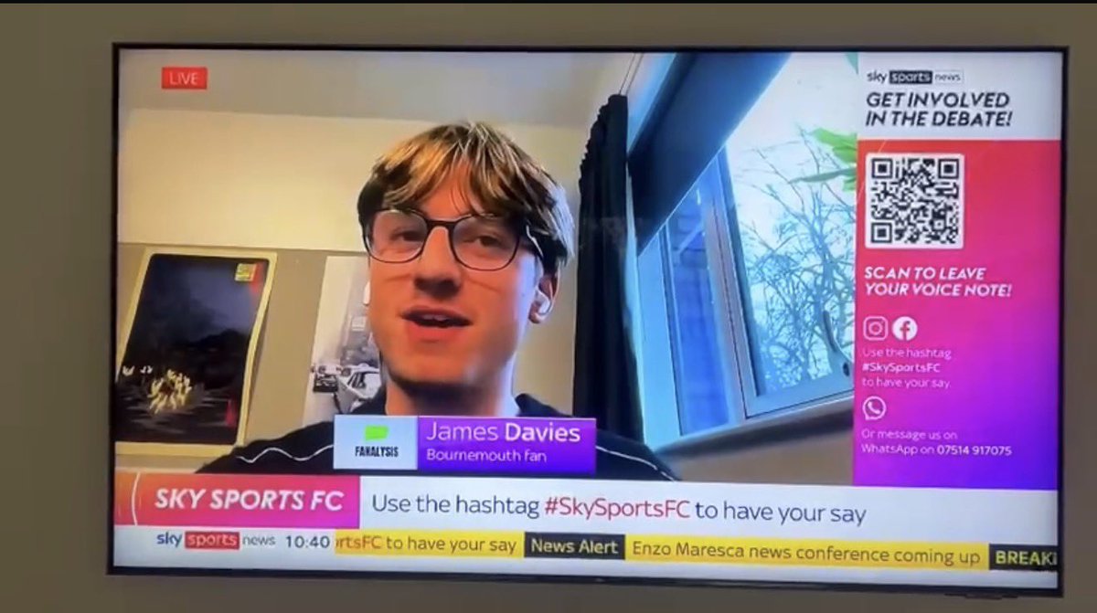 jxmes_070's tweet image. Really happy to have had my first sky appearance! Hopefully I did us proud 🍒🍒 
#afcb #fanalysis #SkySports