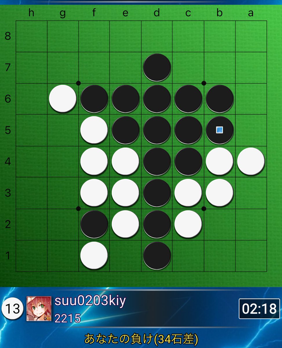 コンポスにしてしまったものの無策で反省、勉強しておかないと
下の局面で渋々D8(e1)に先着してしまったが、D2から消去する手もあったのか　黒B4を2方向返しのままに出来る点でも良い手だったし、こっちならまだ粘れたのかも
こういう、列をズバッと一色にして相手の手を消す手が最近見えてないがち
