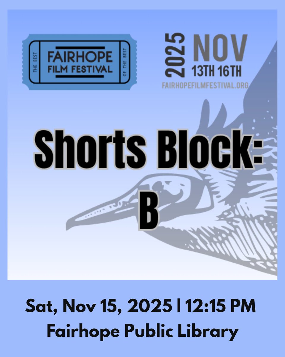 SHORTS BLOCK: B 🎬
Sat, Nov 15 | 12:15 PM
Fairhope Public Library | 78 mins

Docs, narratives &amp; animation featuring More Than Santa Baby, Night Train Last Stop, &amp; Life Listens to Javera. ✨

🎟️ fairhopefilmfestival.org
#FFF2025 #FairhopeFilmFest #Fairhope