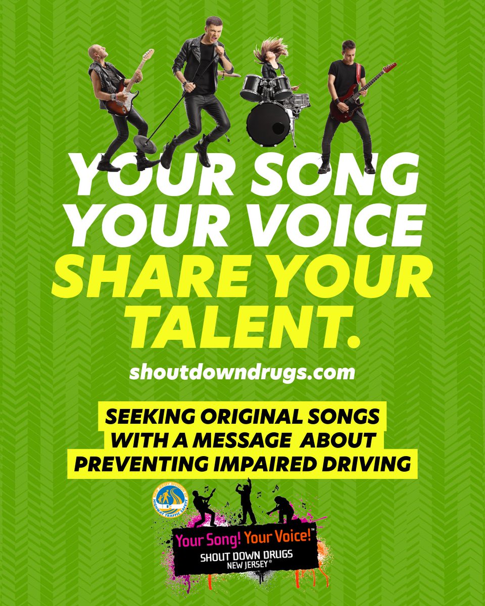 The premiere music contest for New Jersey high school students is back! YOUR SONG YOUR VOICE invites you to submit your original songs about preventing impaired driving to shoutdowndrugs.com  #YourSongYourVoice #ShoutDownDrugs #StudentSongwriters #NJHighSchoolTalent