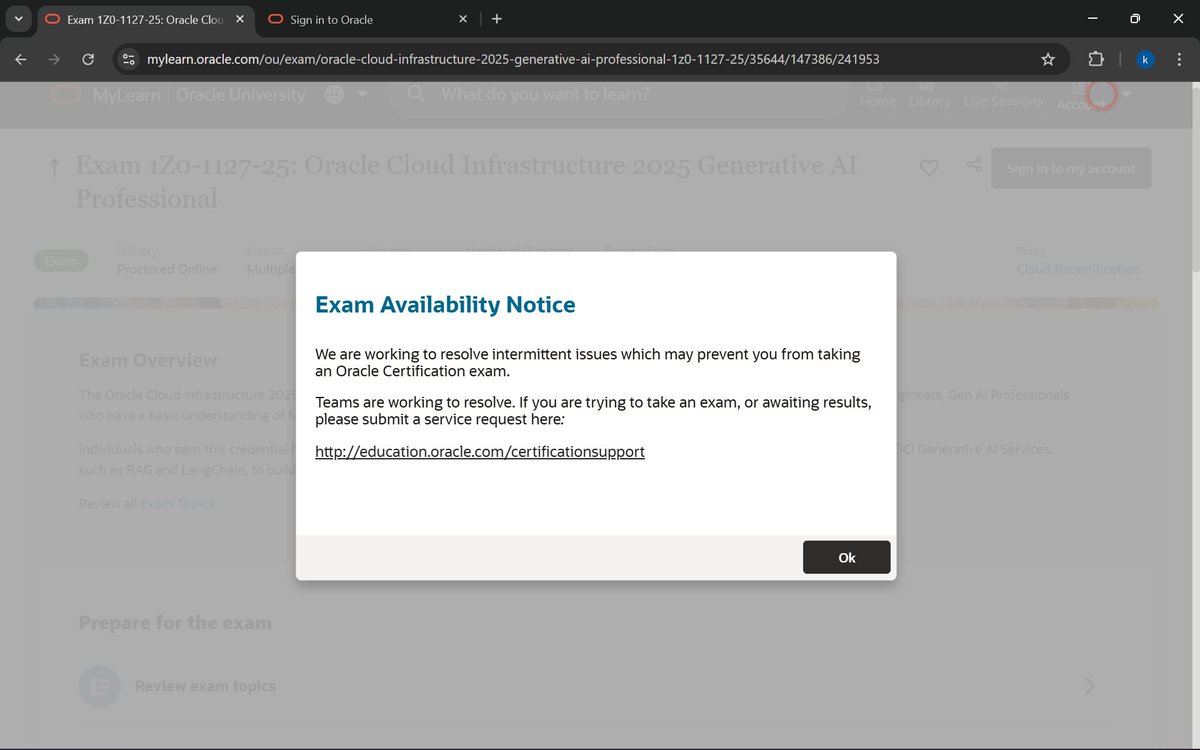 karansingh_ind's tweet image. @Oracle_Edu I had an exam scheduled for 10:00pm-11:30pm, but the platform says it's facing some issue right now, so will my exam be rescheduled?
rescheduled to what time? 
@myoraclesupport #oraclecertificationprogram #OCI