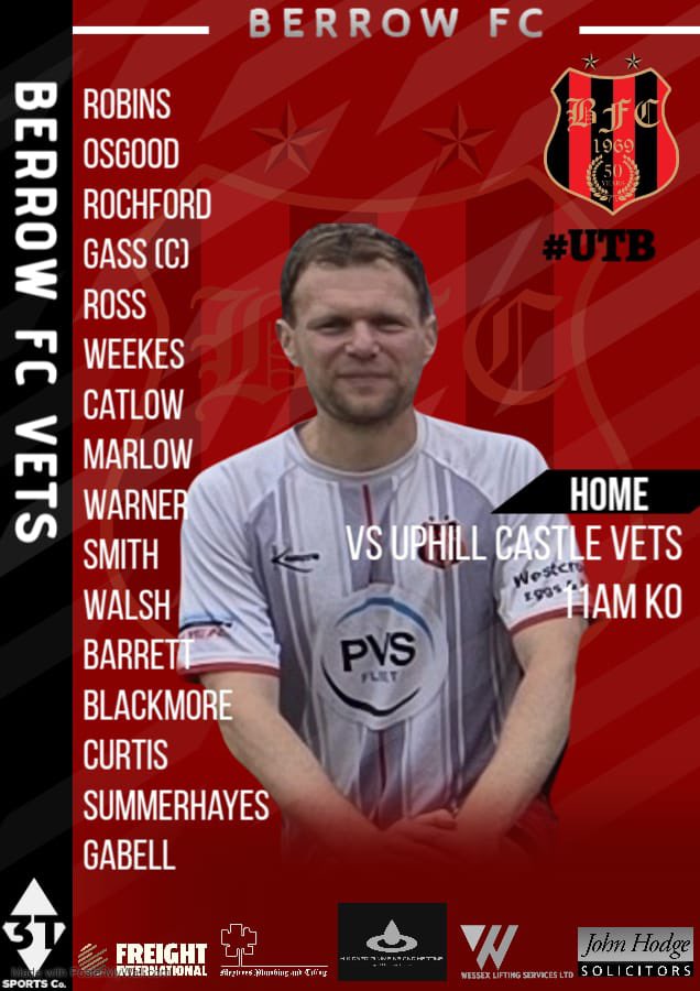 Returning this weekend…

Berrow FC Vets playing at Home vs Uphill Castle Vets. 11am KO on Sunday. Let’s go 👊 #UTB 🔴⚫️🔴⚫️
