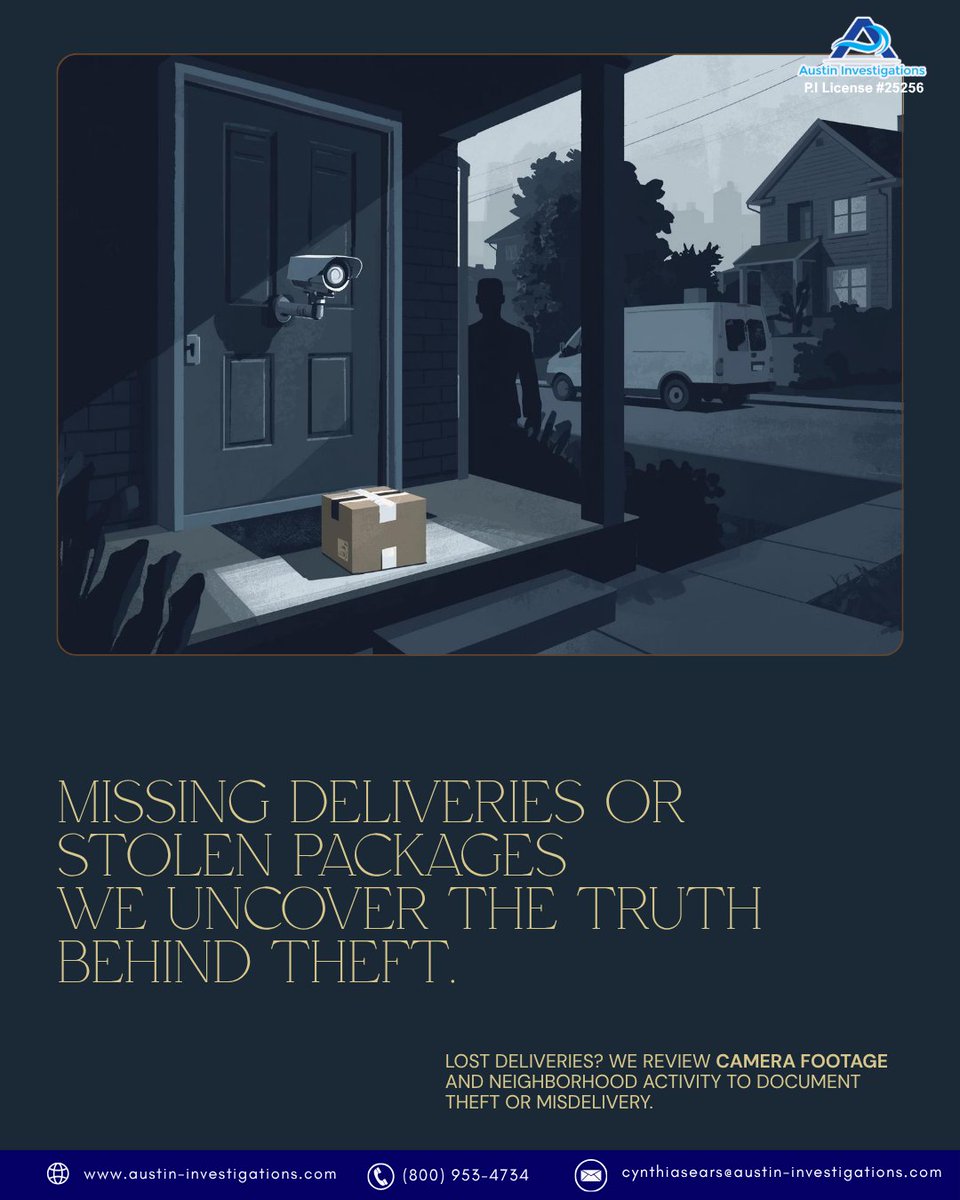 cynthiasears59's tweet image. When packages disappear, we track what really happened. Austin Investigations — proof that delivers.
#PackageTheft #AustinInvestigations #HomeSafety #NeighborhoodWatch