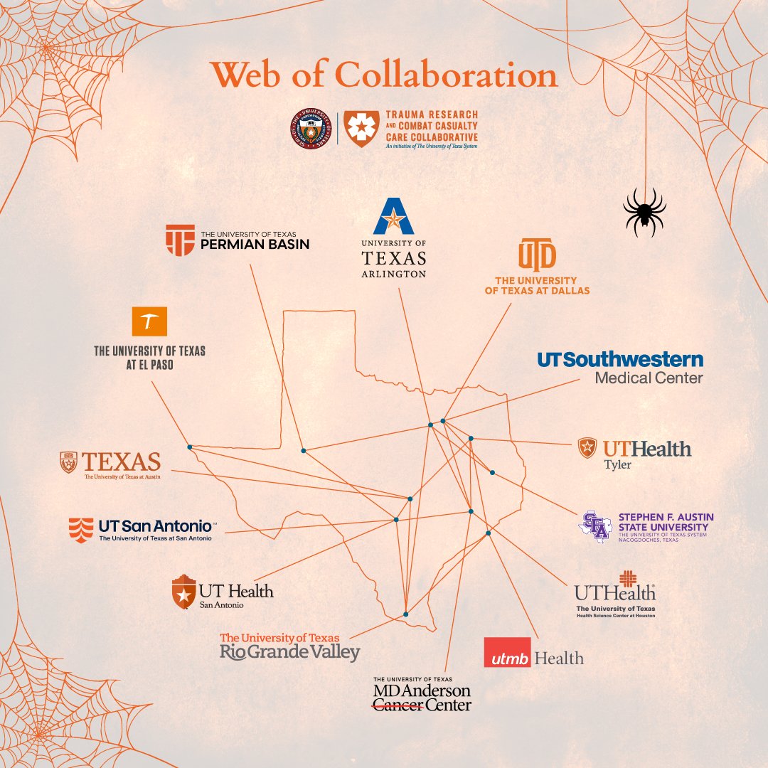 This Halloween, we’re celebrating the spooktacular web connecting 13 <a href="/utsystem/">The University of Texas System</a> institutions through trauma research!

TRC4 is spinning threads of data, discovery, and dedication—no cobwebs, just impact.