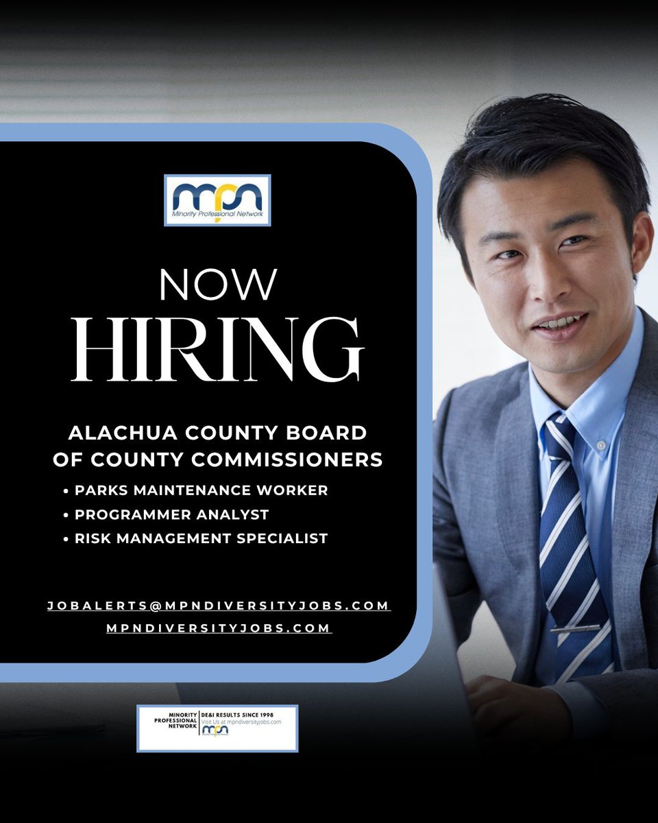 MPNJobsdotcom's tweet photo. APPLY TO NEW FULL-TIME POSITIONS RIGHT NOW!
Parks Maintenance Worker
https://t.co/1IqbLKIZrN
Programmer Analyst
https://t.co/NQCEL3RRZP
Risk Management Specialist
https://t.co/UeOBrjBr3o

#Alachua #AlachuaCounty #FL #Florida #FullTime #Job #Career #Work https://t.co/1gRBejE6Ce