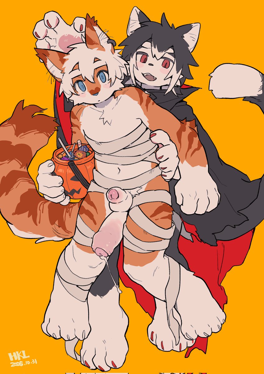 万圣节糖果大盗！不给糖就准备好屁股开花吧！
感谢虎库里老师画的万圣节互动♡♡大家快去bsky关注他~ bsky.app/profile/milkyb…