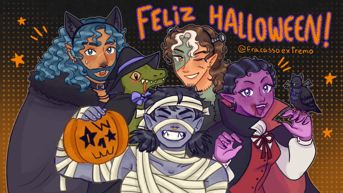 fracassoextremo's tweet photo. Feliz Halloween, Fracassados!!! 💜🧡

não percam nossa sessão especial de halloween de #AVLD nesse domingo 02/11 às 16h na twitch e no youtube! 🦇

arte por: @marsealnz https://t.co/pspPFq6BYh