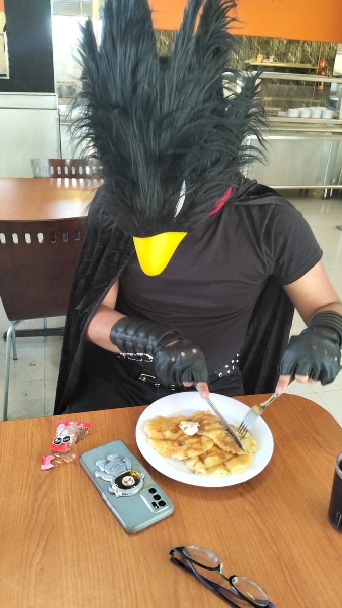 EizonD's tweet photo. Join #tokoyami to their breakfast!! Yummy hotcakes with coffee and an apple #cpsplay #bnha https://t.co/RQgLjYNqLy