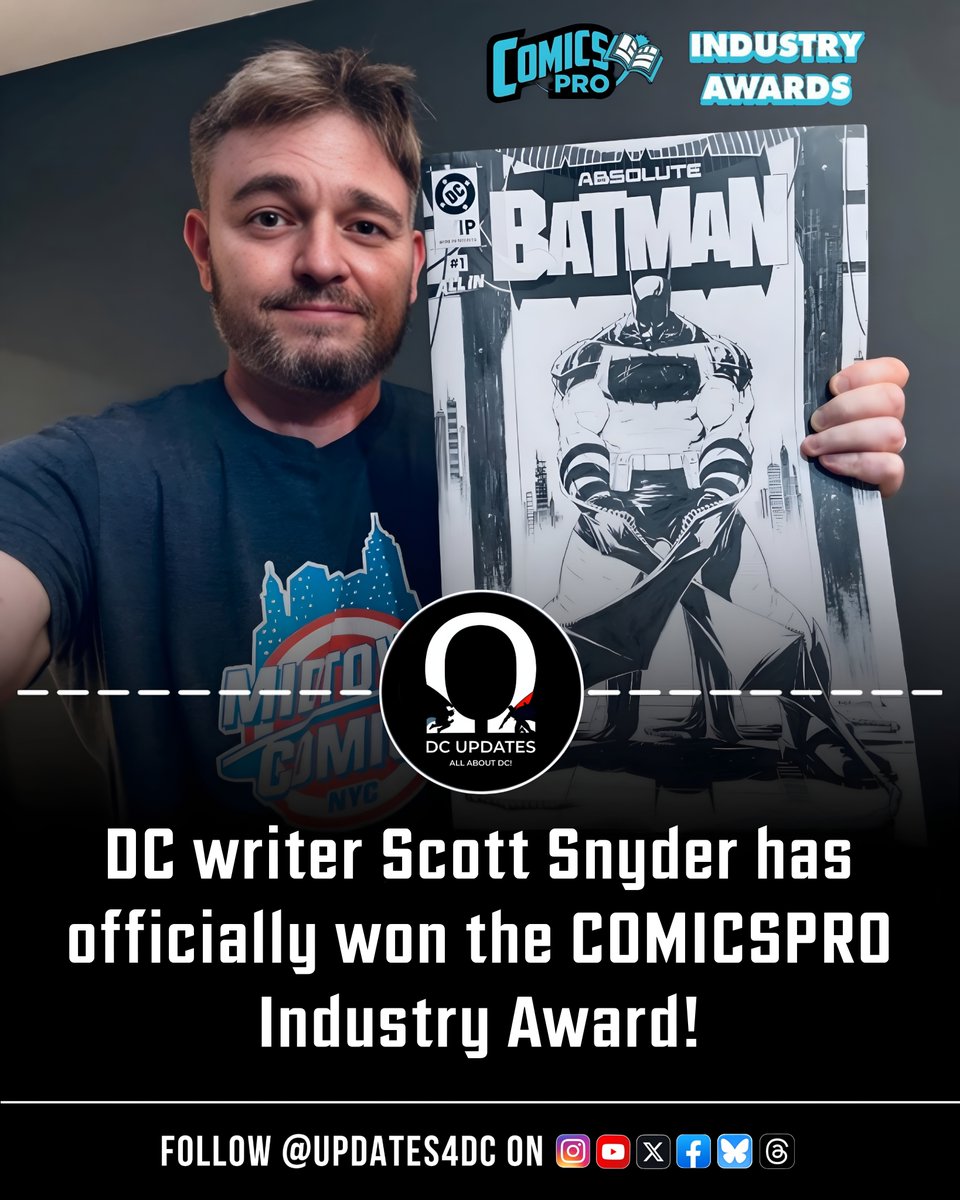 Updates4DC's tweet image. DC writer Scott Snyder has officially won the ComicsPRO Industry Award!

#ScottSnyder #DCComics #ComicsPRO #Comics #DCWriter