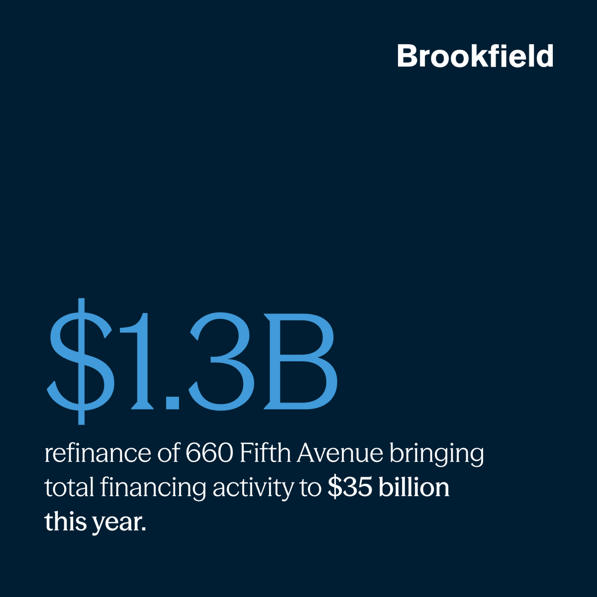 We’re pleased to share the completion of a $1.3 billion refinancing of 660 Fifth Avenue, our fully leased, 1.25 million-square-foot trophy tower in the heart of Midtown Manhattan. This milestone underscores the strength of our real estate platform, bringing total financing