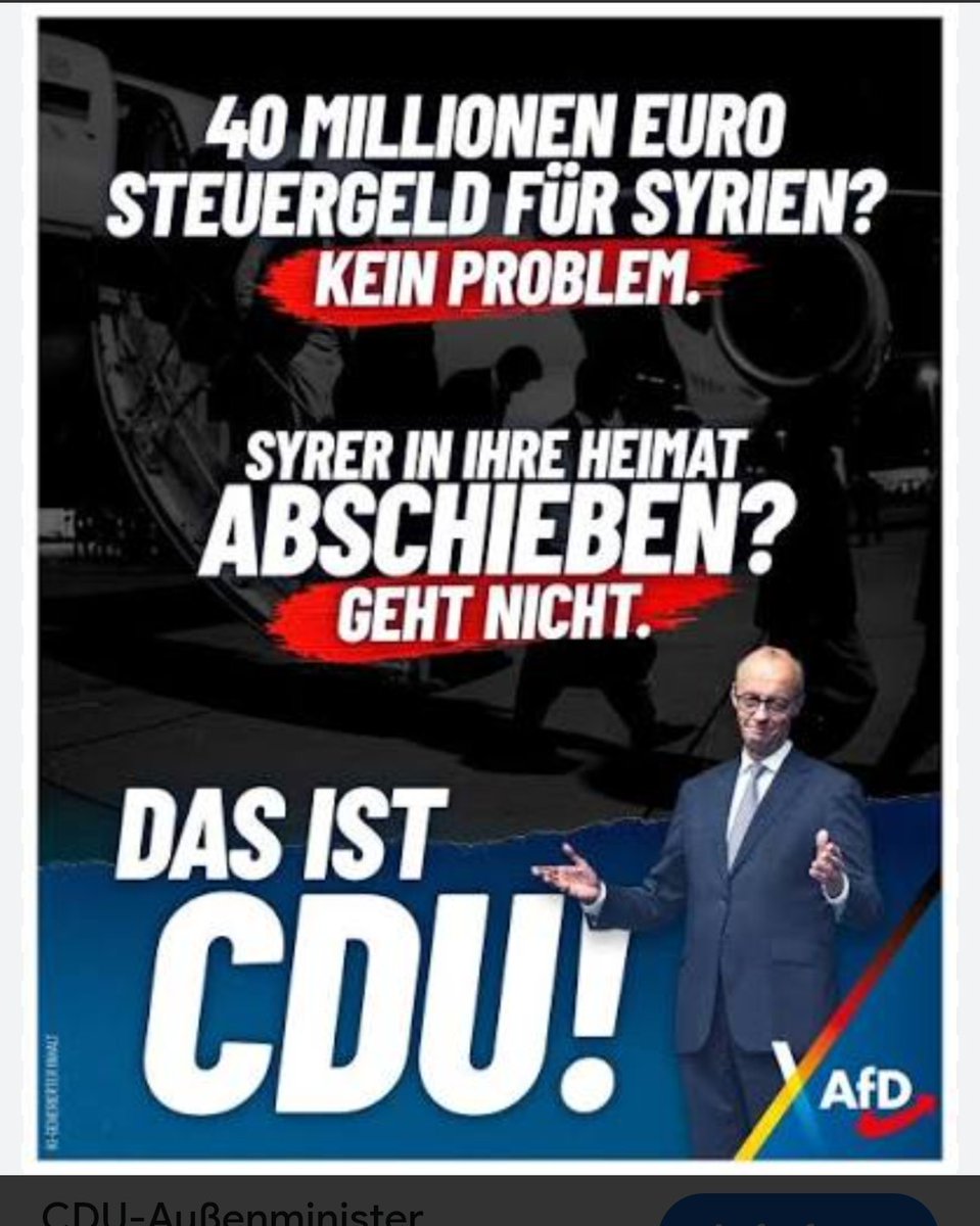 bakerman_2024's tweet photo. @niusde_ Es ist also - solange der deutsche Steuerzahler #Syrien nicht wieder großzügig aufgebaut hat - keine Rückkehr von #Syrern für den Wiederaufbau möglich! Auch sind sie dort gefährdet durch den netten Islamisten, dem #Wadephul gerade ein riesiges SteuerEuro-Geschenk mitgebracht hat. https://t.co/zcq0DuM7HW