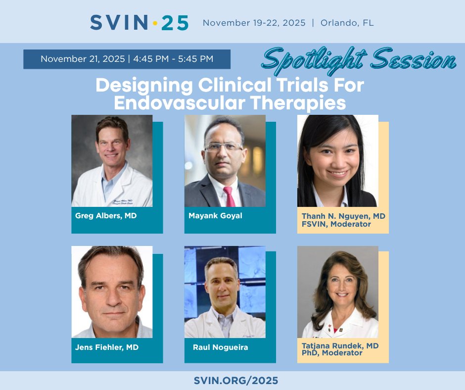 From concept to enrollment, discover how innovative trial design is shaping the next generation of stroke and neurovascular breakthroughs in our session "Designing Clinical Trials for Endovascular Therapies" at #SVIN25!

Don’t miss it! Secure your spot &amp; register here: