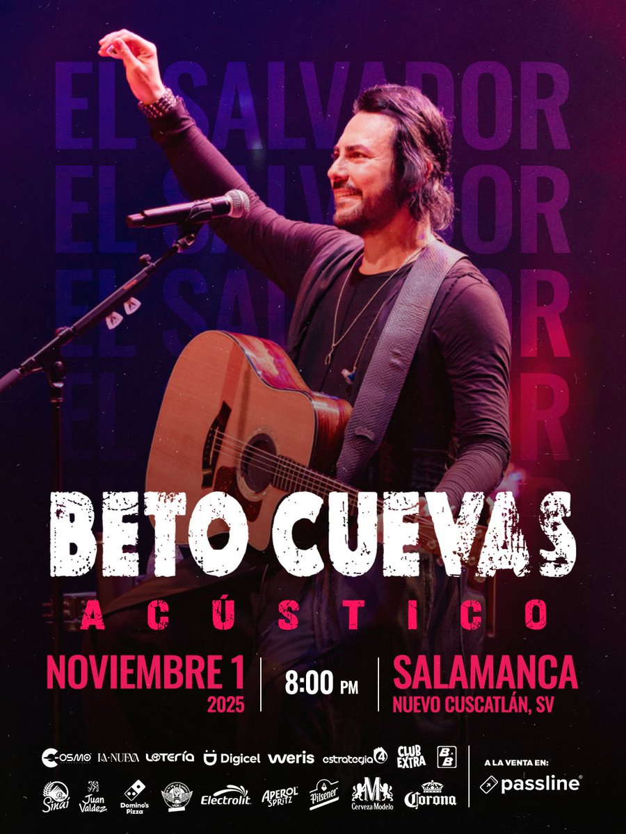 😱 ¡Mañana es el concierto de Beto Cuevas!

🎶 No te pierdas un show íntimo y único en Salamanca, Nuevo Cuscatlán.

🗓️ 1 de noviembre – ¡Quedan pocas entradas!