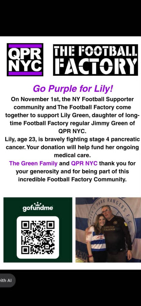 The 1st of 3 straight home games is a London Derby! Join us at <a href="/FFactoryNY/">Football Factory</a> tomorrow and #GoPurpleForLily, as the FF rallies for QPR NYC's Lily Green in her fight against pancreatic cancer.

🔴 Crystal Palace v. Brentford
🔵 November 1 @ 11 am ET
🏟 Downstairs, 6 W 33rd St

#cpfc