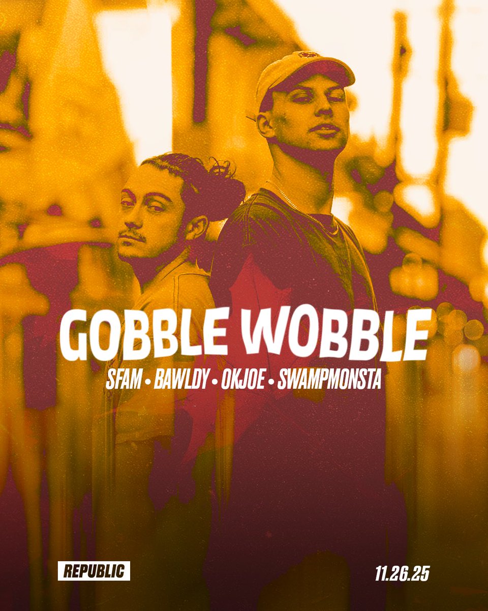 RepublicNOLA's tweet photo. JUST ANNOUNCED!
GOBBLE GOBBLE! Time to WOBBLE! Gobble Wobble is coming back for its 9th installment on WEDNESDAY 11.26, the day before Thanksgiving, with our beloved hometown heros, SFAM, plus special guest bawldy, and support from okjoe and Swampmonsta! Before you go stuff your bellies with turkey, come get your filling of BASS in a cornucopia of bangers! 🦃🔊🔥

Tickets on sale NOW at https://t.co/pffK2gZwp6