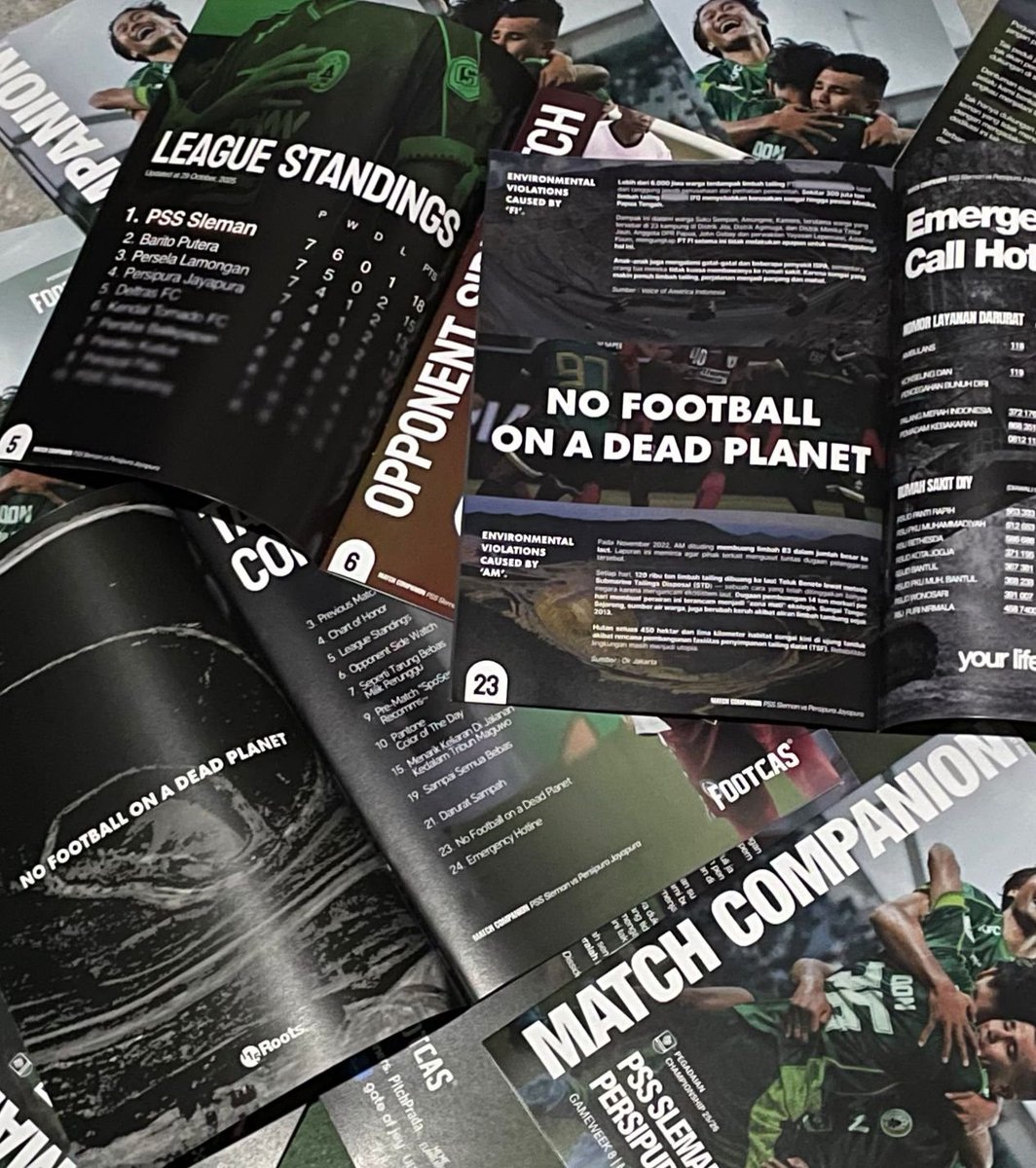 SuicideSquad76's tweet photo. Hours before #EnvironmentalViolatorDerby
Match Companion #2 Issue 1,
PSS Sleman menjamu Persipura Jayapura.
28 Halaman Full Color Printed on HVS.
1 November 2025,
Spiral Timur-Utara MIS | 18:00 WIB
#MatchCompanion
#FootcasXMatchCompanion
#PMSday