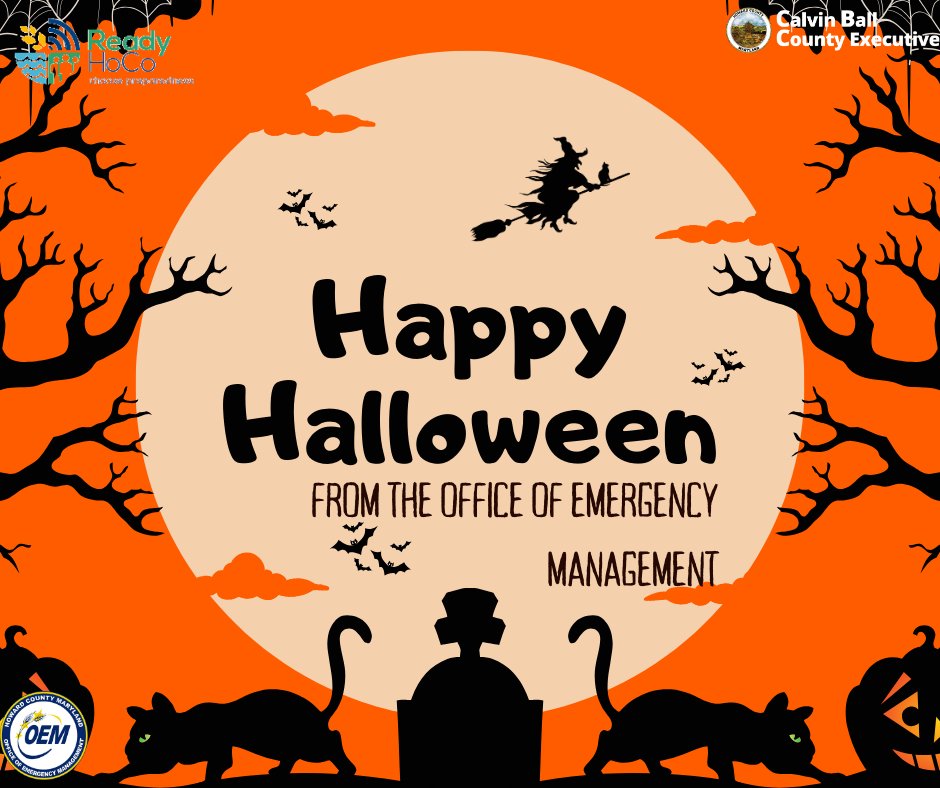 Happy Halloween, Howard County! As you prepare for a night of spooky fun, be sure to put safety first. Ensure costumes are visible at night, visit well-lit neighborhoods and homes, and travel in groups. Have fun Trick-or-Treating this evening! #ReadyHoCo