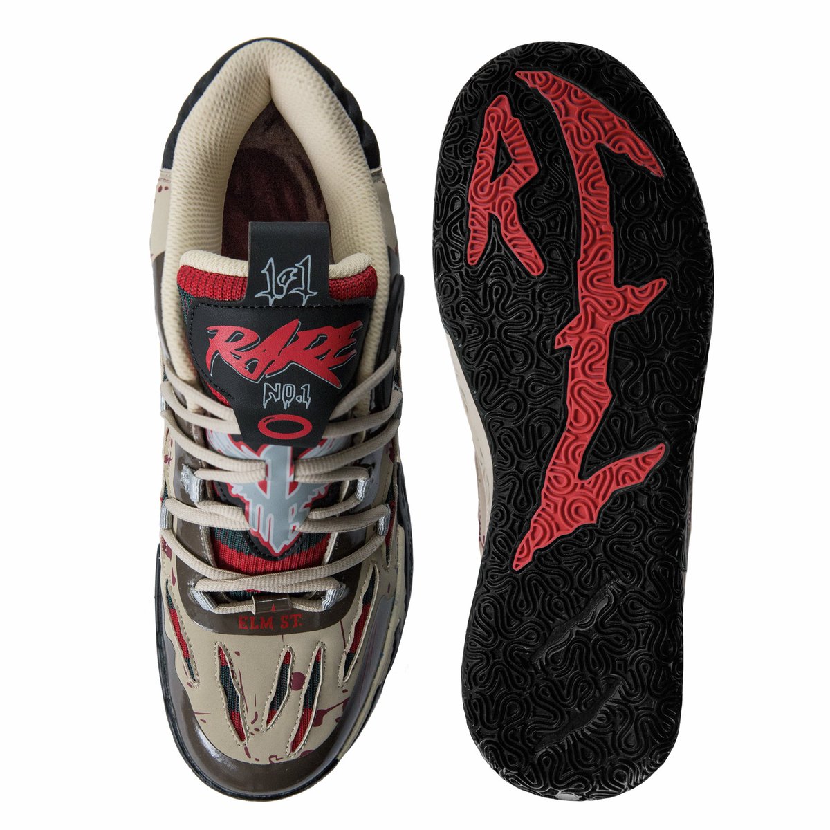ByBimsee's tweet photo. The custom 1 of 1 “Nightmare on Elm Street” MB.03 😮‍💨 LaMelo didn’t drop a Halloween pair this year so I had to! https://t.co/WYY4etoyaG