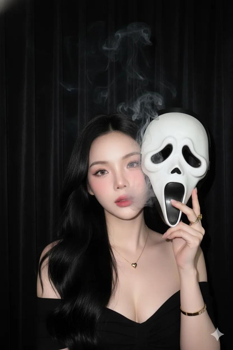 xmiiru_'s tweet image. Happy Halloween ferns 🎃
Own prompt!
Create a realistic portrait (100% facial likeness, do not alter) in early 2000s photo style of a young woman with long, flowing bangs. She has light-toned makeup with soft red-pink lips, long jet-black hair, a sweet face with natural makeup,…