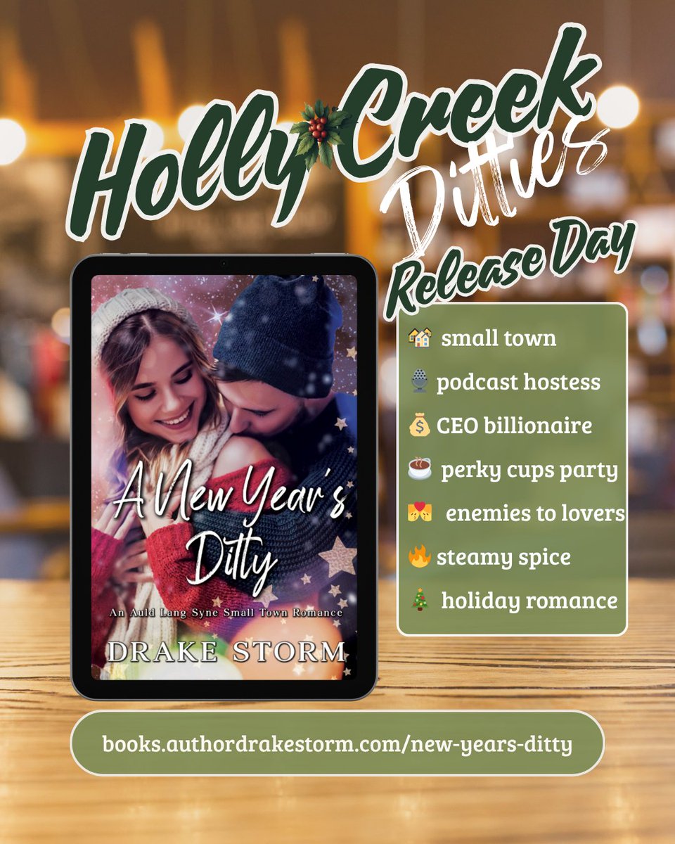 Happy Release Day to A New Year's Ditty, where Holly Creek needs broadband. Phoebe needs justice. Lance needs to fix more than wires. #CozyReads #SmallTownRomance #EnemiesToLovers #PerkyCups
