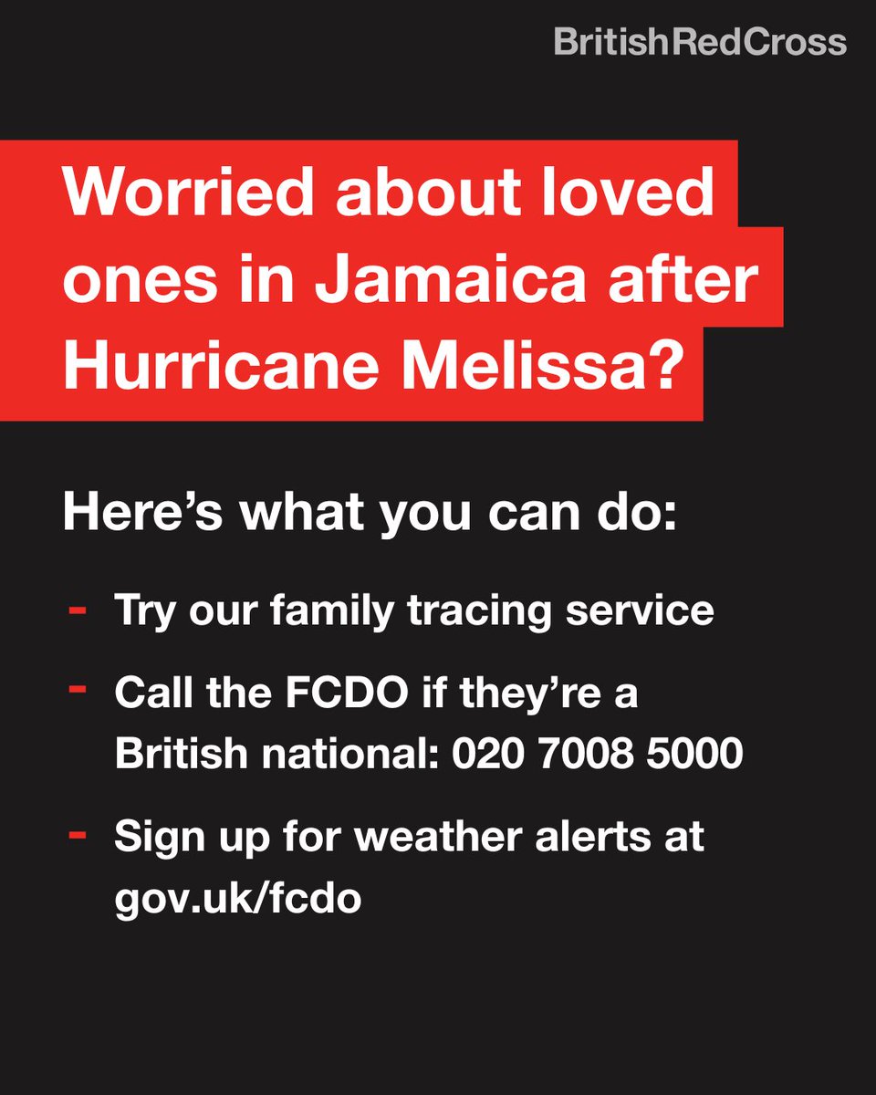 Worried about loved ones in Jamaica? 

Try our family tracing service: bit.ly/FindMissingFam…

Call the Foreign, Commonwealth and Development Office if they're a British national: 020 7008 5000 

You can also sign up for weather alerts at gov.uk/fcdo