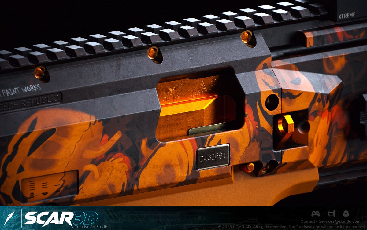 CZ Scorpion | Haunter
From our team at SCAR, Happy Halloween!

Weapon skin created by our team from concept to textures for the CZ Scorpion.
artstation.com/artwork/gRDA3P

#artstation #hardsurfaceart #3dmodeling #texturing #ue5 #unity #gamedev #outsource #concept #3d #design #gameart