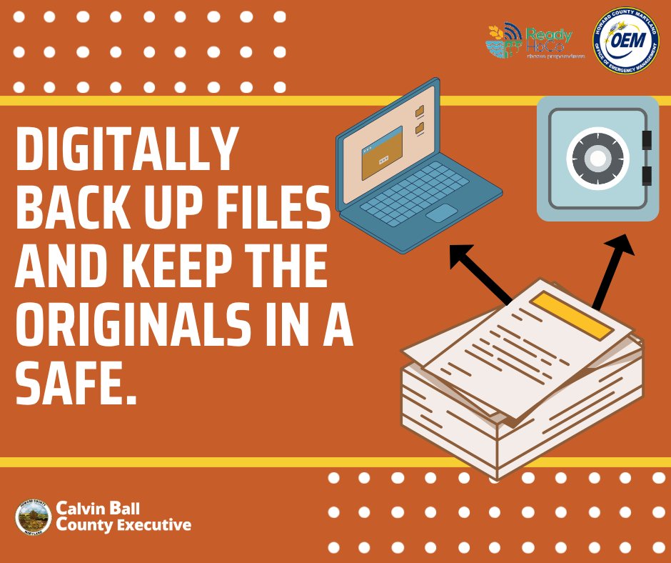 House fires can be devastating, especially around the holiday season. Protect your important documents by storing them in a fire-proof, water-proof box. Make sure to have digital copies of personal records too. #ReadyHoCo