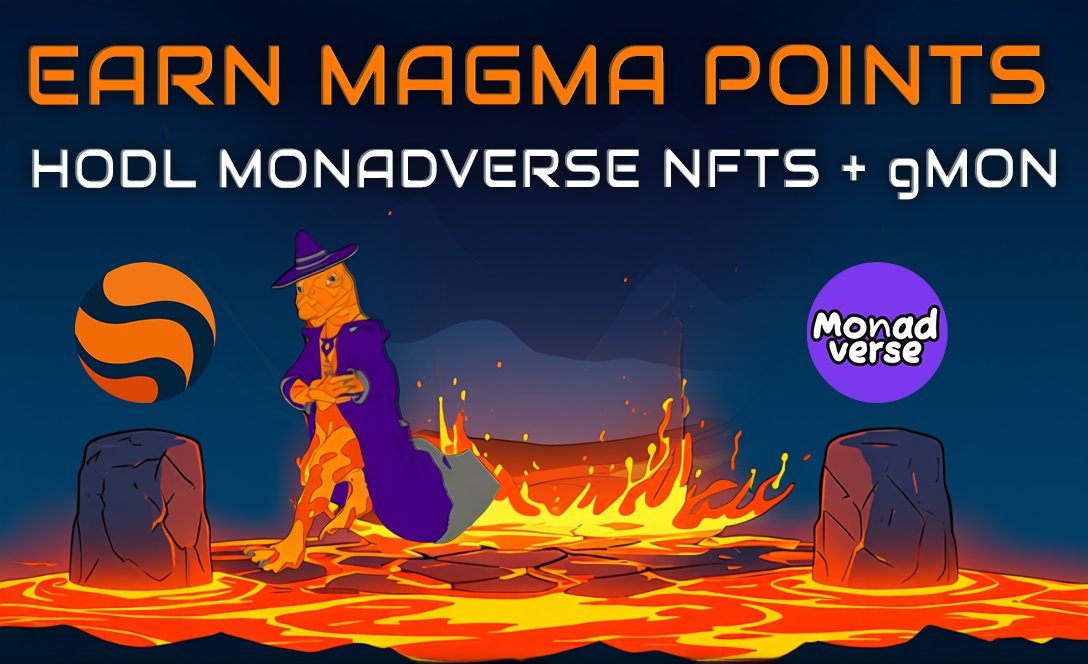 MagmaStaking's tweet photo. We’re collabing with @monadverse  to level up the ecosystem.

HODL Monadverse + $gMON to Earn Magma Points

Points go live during Mainnet. Stand ready 🐲🔥 https://t.co/ptTzf8tpqn