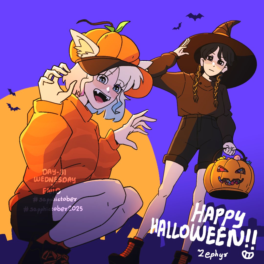 ZephyrCorner's tweet image. Day 31 - Wednesday x Enid 🎃
Happy Halloween folks!

With this wrap my daily art challenge for the whole month of October, featuring my fav Sapphic couples✨ Yayyyyy 🎉
~Zephyr

#sapphictober #wednesday 
#sapphictober2025 #wenclair