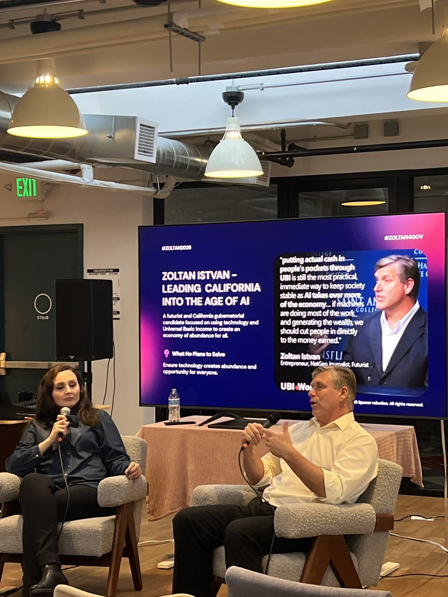 zoltan_istvan's tweet image. Really fun time last night at my Gov campaign event where I was interviewed by Lesya Hendrix! About 65 people attented! Thank you for coming. We can do this!
#Zoltan2026 #CaliforniaGovernor #BasicIncome