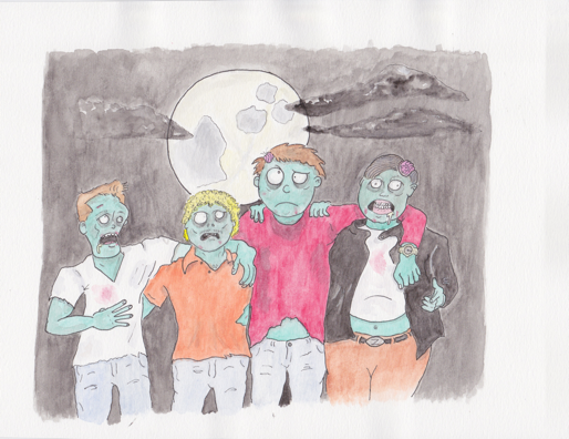 Happy Halloween from Alonzo and his zombie friends! (Illustration compliments of <a href="/MasterSasser/">Mark Sasser</a>, from our award-winning book, My Next Door Neighbor is a Zombie!)