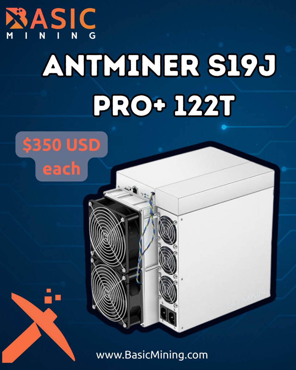 BasicMining's tweet image. WTS: Antminer S19J Pro+ 122T Lot
⚡️$350 each OBO⚡️
➖ 24 qty available, 
➖ Used with 7-day DOA
➖ Hashrate reports available
➖ Located in Kentucky 🇺🇸

  Contact us now!