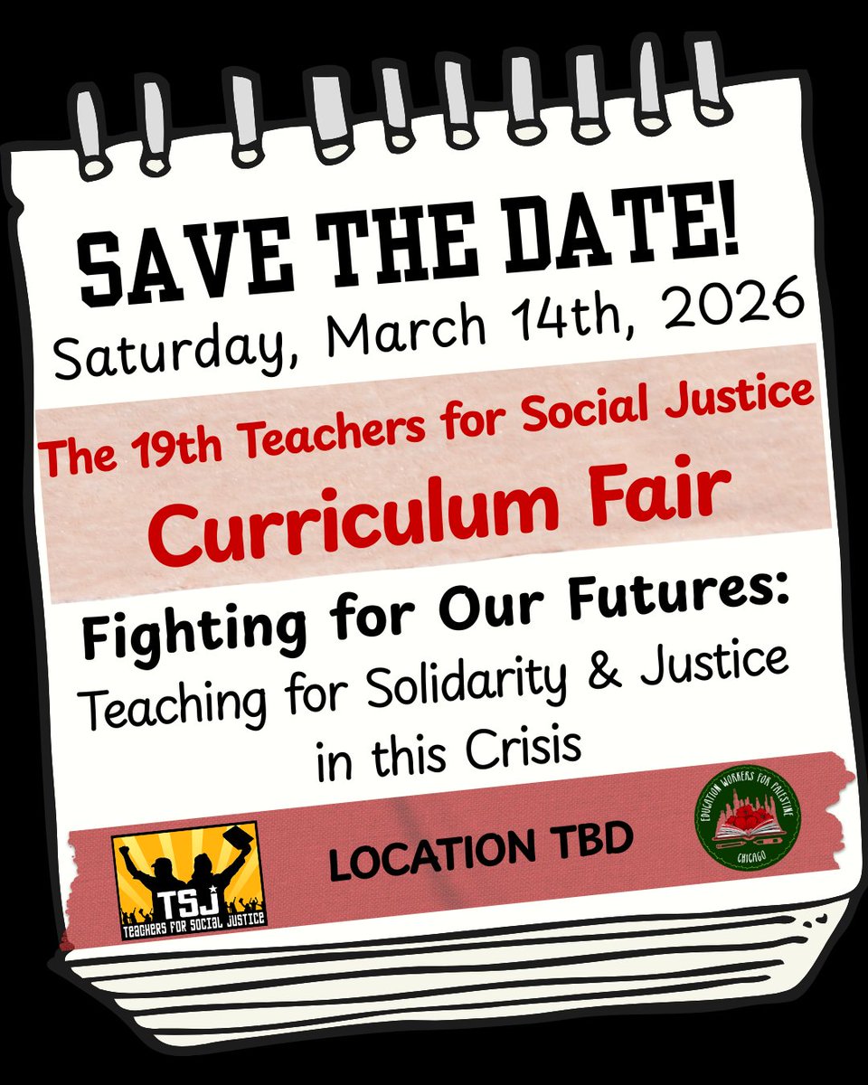 The TSJ Curriculum Fair is BACK! Save the date for Saturday, March 14th. 

We will invite teachers across our city to join us to share lessons, discuss, and organize around the theme "Fighting for Our Futures: Teaching for Solidarity &amp; Justice in this Crisis" #TSJCF26