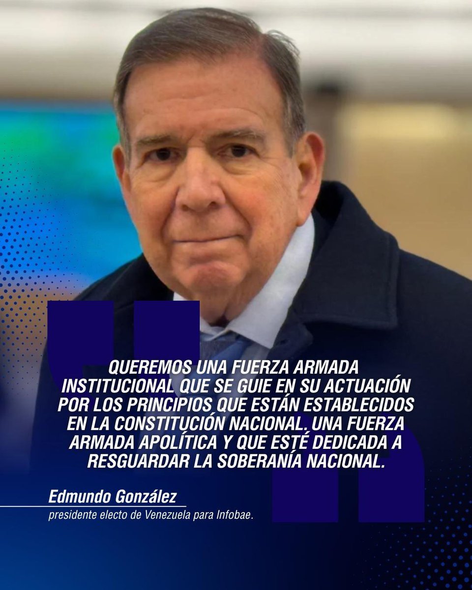 “Queremos una Fuerza Armada institucional, apolítica y dedicada a resguardar la soberanía de Venezuela”

🗣️ Edmundo González Urrutia (<a href="/EdmundoGU/">Edmundo González</a>), presidente de Venezuela 🇻🇪

#VaAPasar