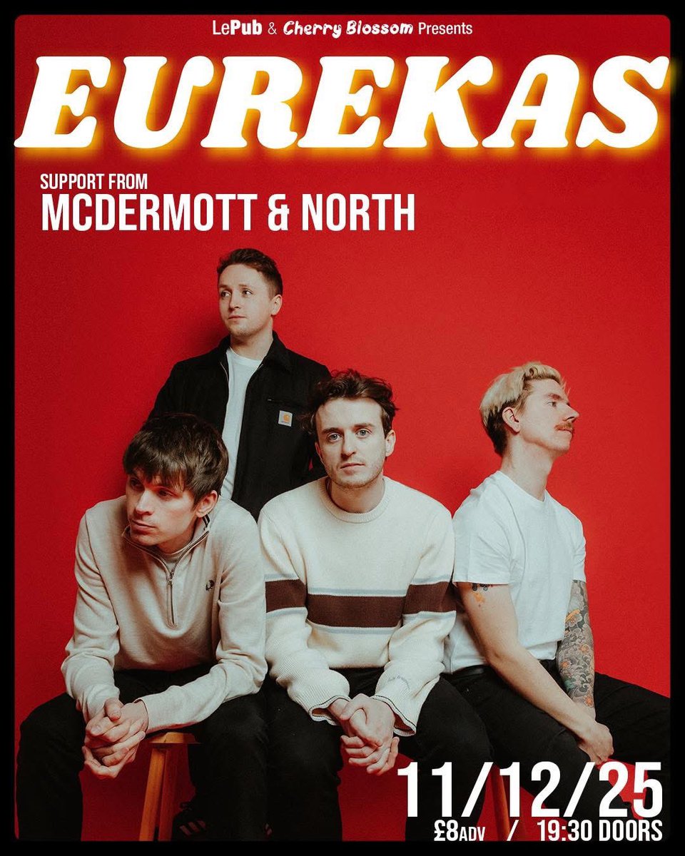 One week on from our headline show in Cardiff, we are happy to announce we will be back in hometown territory when we play Le Pub on 11th December. Support will be the magnificent McDermott &amp; North. Let’s fill the gaff 👊🏻

Ticket link - gigantic.com/eurekas-ticket… 🎟️