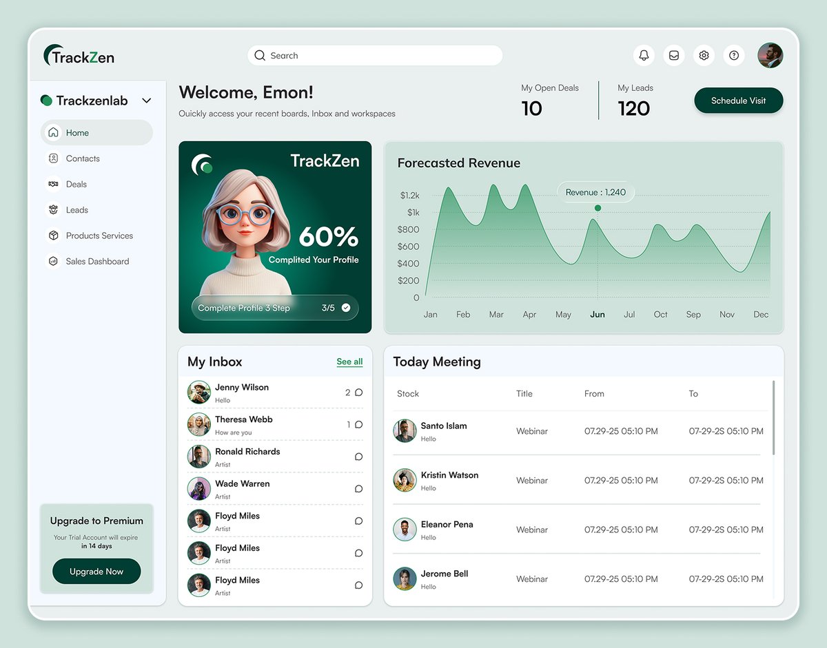 uiux_yeasin's tweet image. Just shipped this sleek Sales CRM Dashboard UI   Clean, insightful, and built for real sales teams track leads, deals, revenue, and meetings in one glance.  Figma-crafted with modern vibes &amp;amp; zero clutter.  What’s your take? 

 #CRMDashboard #SalesDashboard #UIDesign #Figma #UX