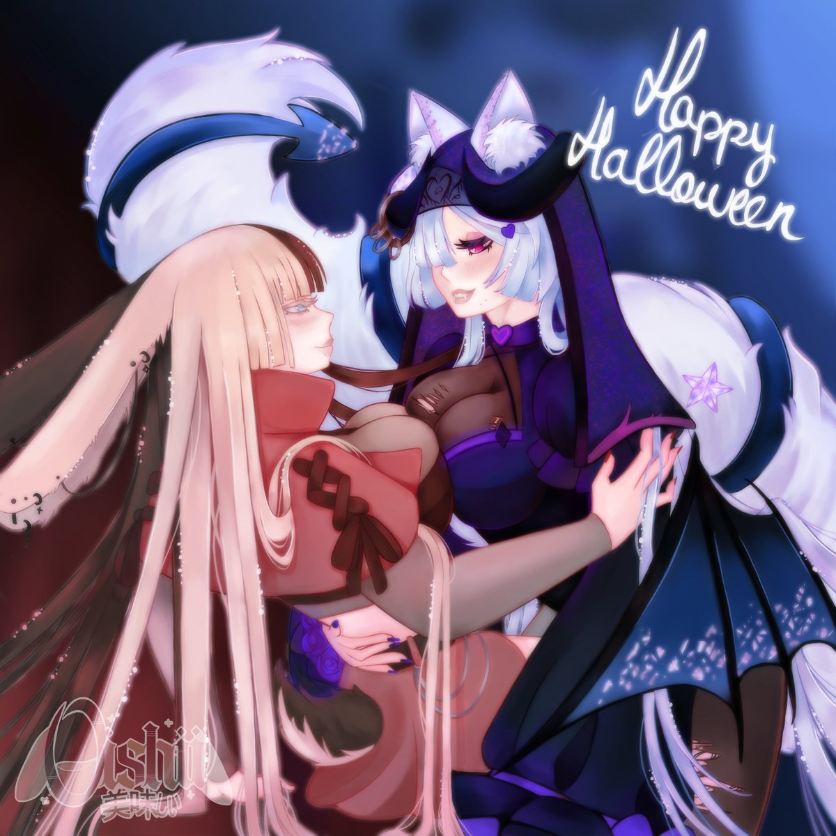 ✨Ayoo ~ 
💀🐈‍⬛Happy halloween🐰🎃

Artwork avec la belle <a href="/nenya_kute/">☽⛧ Nenya ⛧☾</a> ~ Je suis a vous jolie neko succube~

#artwork #fanart #Halloween #Oishiiart #nenyart