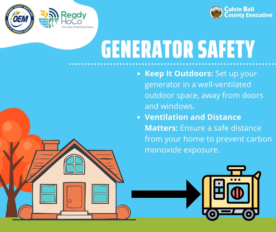 Now is the time to give your generator a check before the winter months! Find a location to run your generator outdoors &amp; away from windows/doors. If you don’t have a generator, identify nearby community centers or ibraries that are convenient to stay warm #ReadyHoCo #WinterReady