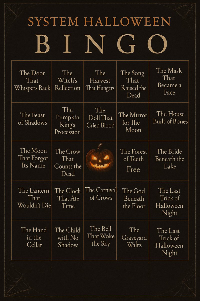 🚨Activity Alert!! HALLOWEEN BINGO is LIVE!! 
#SYSTEMActivities

✨Please read carefully! The game will continue all day! You will see some duplicate squares, just make a fresh image for any duplicates. Have fun!! 😍🎃👻