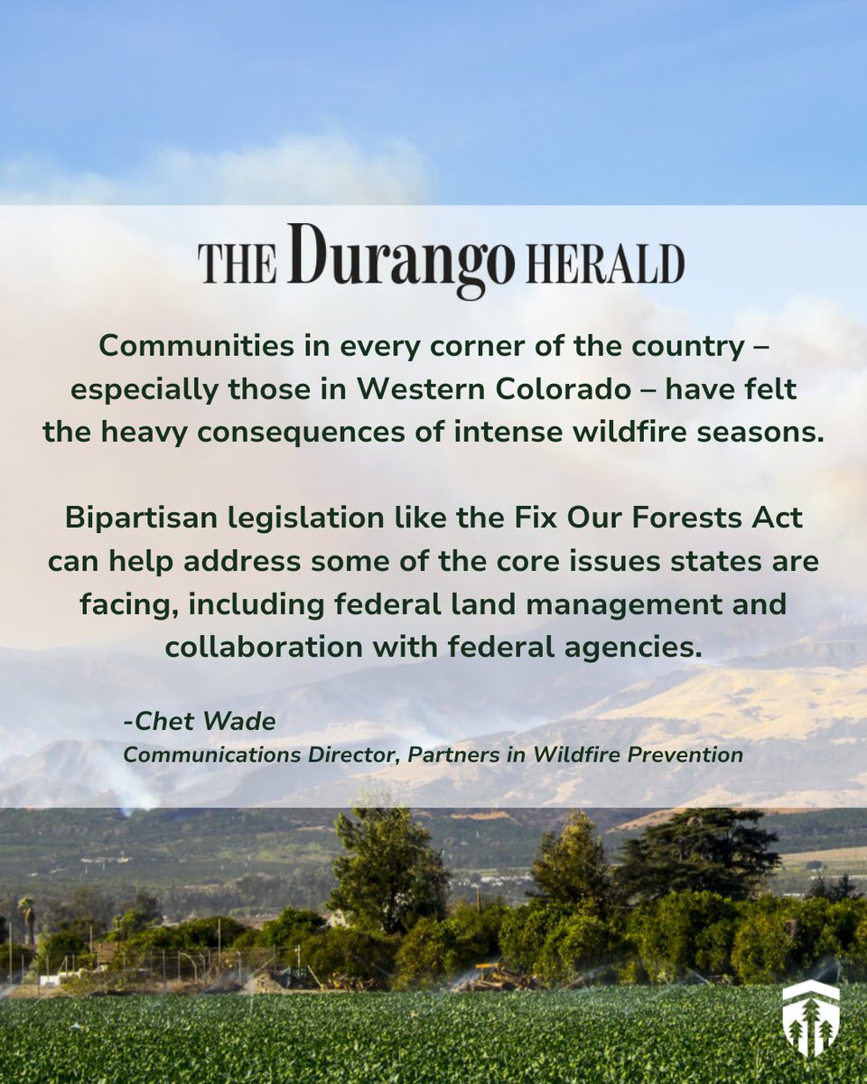Communities across the country are feeling the impact of the worsening wildfire crisis. Bipartisan legislation in Congress can help better prepare and protect communities from the threat of wildfires.

Read our letter to the editor in the <a href="/DurangoHerald/">Durango Herald</a>:

bit.ly/4hHZzHi