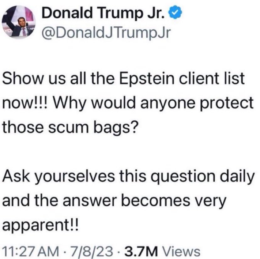 <a href="/RepThomasMassie/">Thomas Massie</a> <a href="/JDVance/">JD Vance</a> <a href="/realDonaldTrump/">Donald J. Trump</a> <a href="/FBIDirectorKash/">FBI Director Kash Patel</a> <a href="/AGPamBondi/">Attorney General Pamela Bondi</a> <a href="/SpeakerJohnson/">Speaker Mike Johnson</a> <a href="/ImBreckWorsham/">ThePatrioticBlonde🇺🇸</a> Reminded us today of this lovely post…