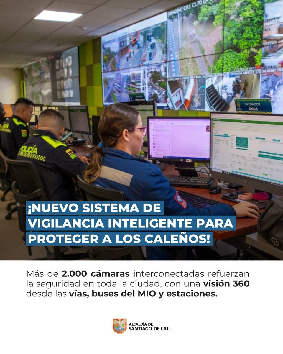 Con más de 2.000 cámaras interconectadas, se fortalece el nuevo Sistema de Vigilancia inteligente, que permite monitorear en tiempo real lo que pasa en las vías, buses de <a href="/METROCALI/">METROCALI MIO</a> y de estaciones.

Así avanzamos en #recuperar la seguridad de los caleños.
<a href="/SeguridadCali/">Seguridad y Justicia</a>