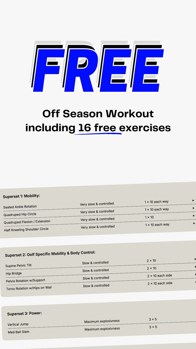 Fit_For_Golf's tweet image. • Free Off Season program 📈
• Includes 1⃣6⃣ golf exercises
• Downloaded by 1000's of golfers

Retweet if you feel someone who follows you may need this! 💪

Get it here - fitforgolf.blog/free-off-seaso…
