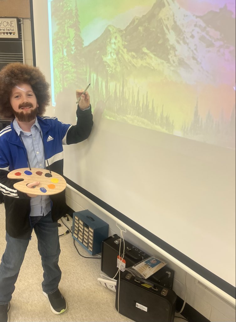 Bob Ross came and painted for us in band class today- what an inspiration. (Happy Halloween!🎃)