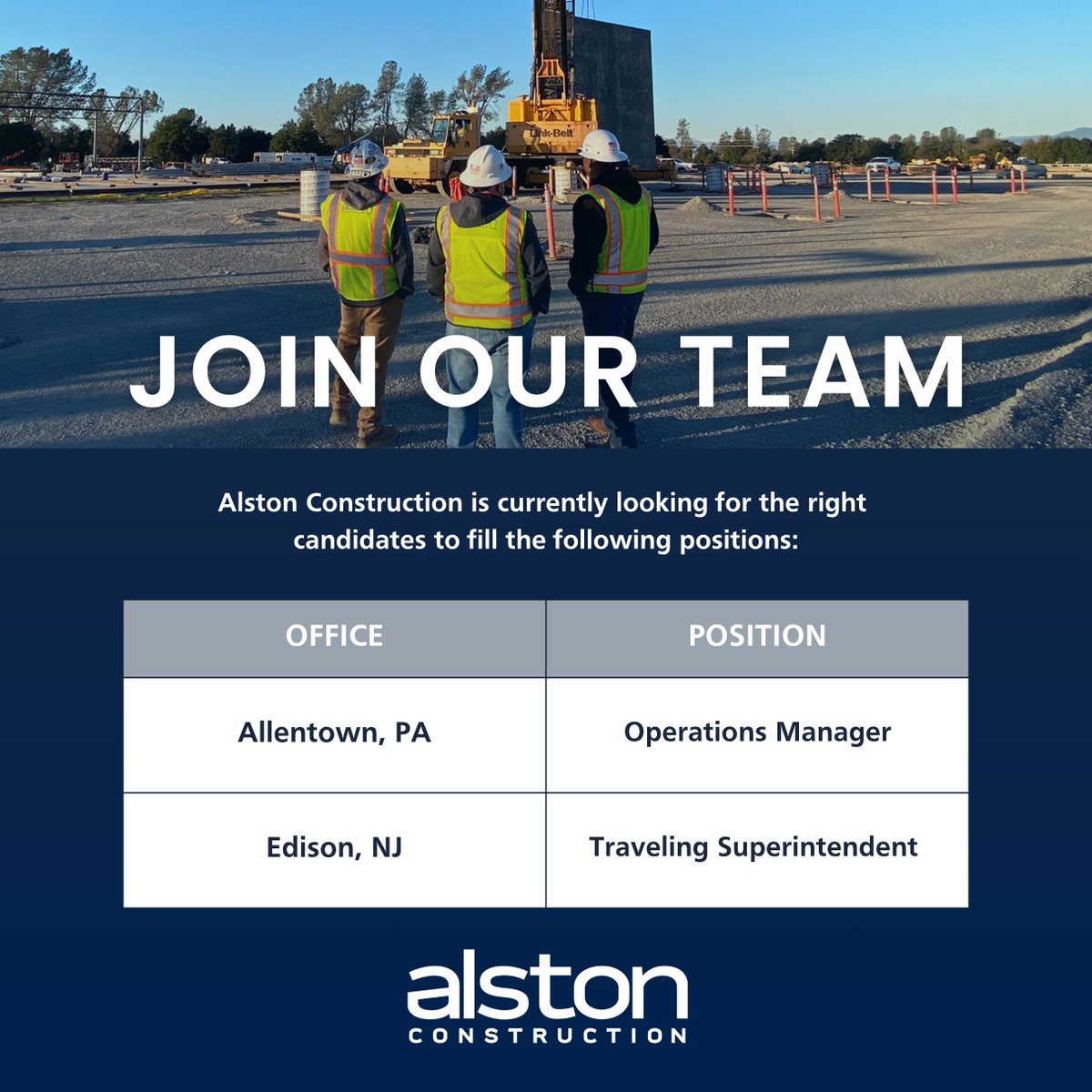 alstonconstruct's tweet image. We&apos;re seeking candidates to grow our Northeast teams! If you’re ready to make a career move before the end of the year, explore our open roles for Operations Manager and Traveling Superintendent positions. To apply, please visit &amp;gt;&amp;gt; alstonco.com/careers/career…