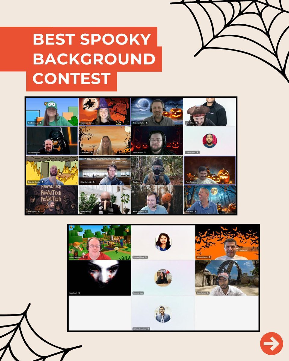 provaltech's tweet image. We had our Virtual Halloween Festival and it was a great turn out! Including competitions of having the best spooky background and the best pumpkin carving contest. Happy Halloween!! 🎃

#ProVal #RemoteCulture #HalloweenFun #SpookySeason #MSPCommunity