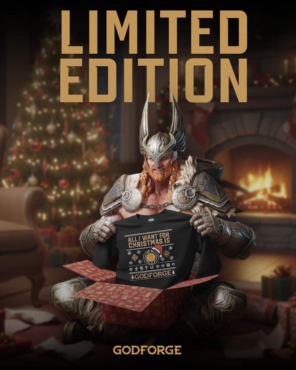 GodforgeGame's tweet image. Time to take off your Halloween costume and swap it out for something a little more festive! 🎄🎁

Introducing the LIMITED EDITION &apos;All I Want For Christmas Is Godforge&apos; sweatshirt! 
🔗 store.fateless.gg
