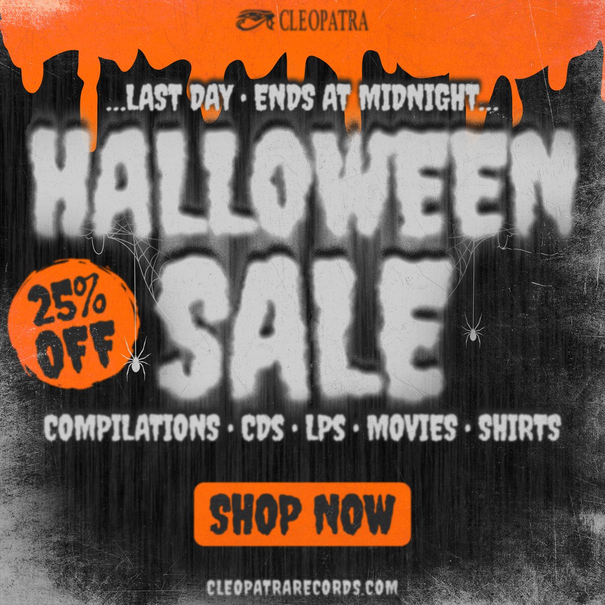 CleopatraRecord's tweet image. 🎬 Final Day! Halloween Sale ends tonight at midnight. Devil’s Domain, Blood Trap, Sunset Society &amp;amp; more - 25% off!

🛍️ CleopatraRecords.com

#Halloween #HalloweenSale #CleopatraRecords