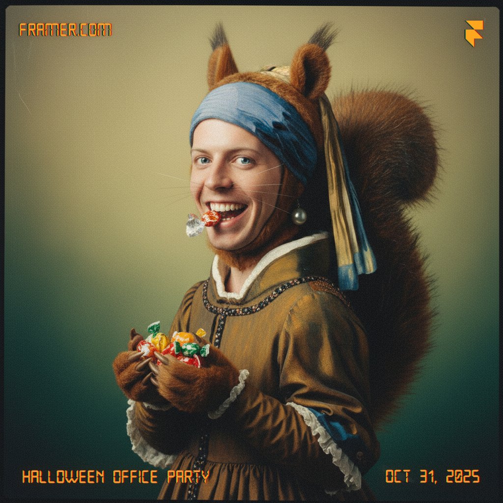 derkolstad's tweet image. Squirrel With Peal Earring #FramerHalloweenParty 

the claws... LOL