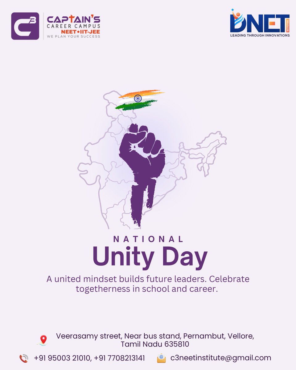 CaptainCar98369's tweet image. A united mindset builds strong leaders.
Let’s celebrate teamwork and togetherness this National Unity Day.

📞 Call us: +91 9500321010 | +91 7708213141

#C3Institute #NationalUnityDay #LeadershipThroughUnity #TogetherWeAchieve #DNET